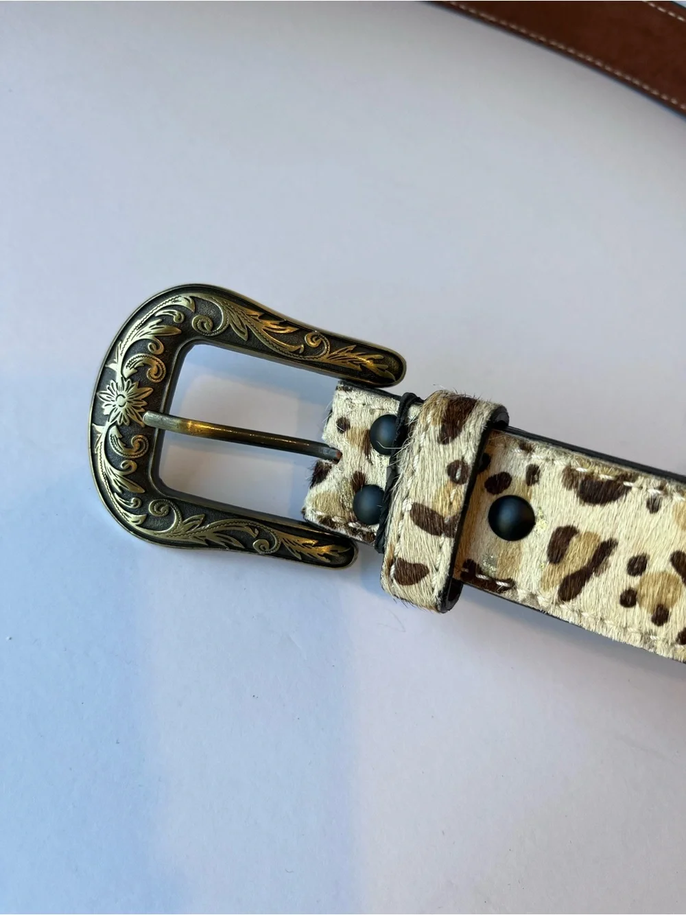 Angel Ranch Calf Hair Western Cheetah Belt - Picture 6 of 9